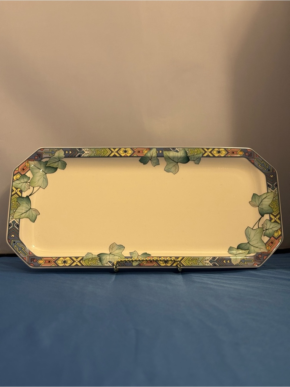 Vintage Villeroy and Bach Pasadena oblong serving dish, multi color ivy border